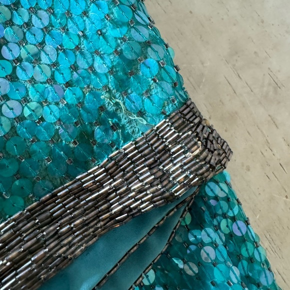 Vintage Stenay Turquoise Sequin Gown Mini Dress XS - Picture 8 of 15
